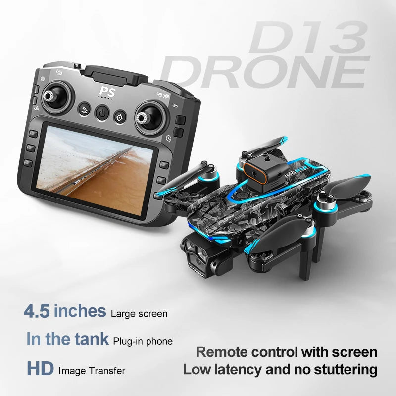Nouveau D13 RC Drone 4K professionnel HD Triple caméra 5G WIFI FPV Dron 360 ° Jouet quadrirotor grand écran sans balais pour éviter les obstacles