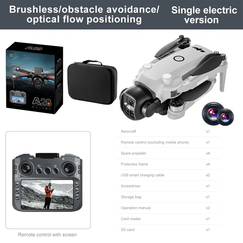 Nouveau Drone A28 PRO 8K HD, moteur Intelligent sans balais pour éviter les obstacles, avec écran, télécommande, 2.4GHz, jouet RC, cadeau pour adultes