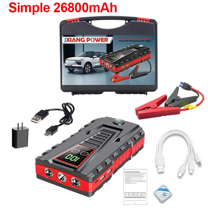 26800mAh Portable Car Jump Starter Peak 2500A Power Bank Charger 12V Auto Starting Device Petrol Diesel Car Emergency Battery