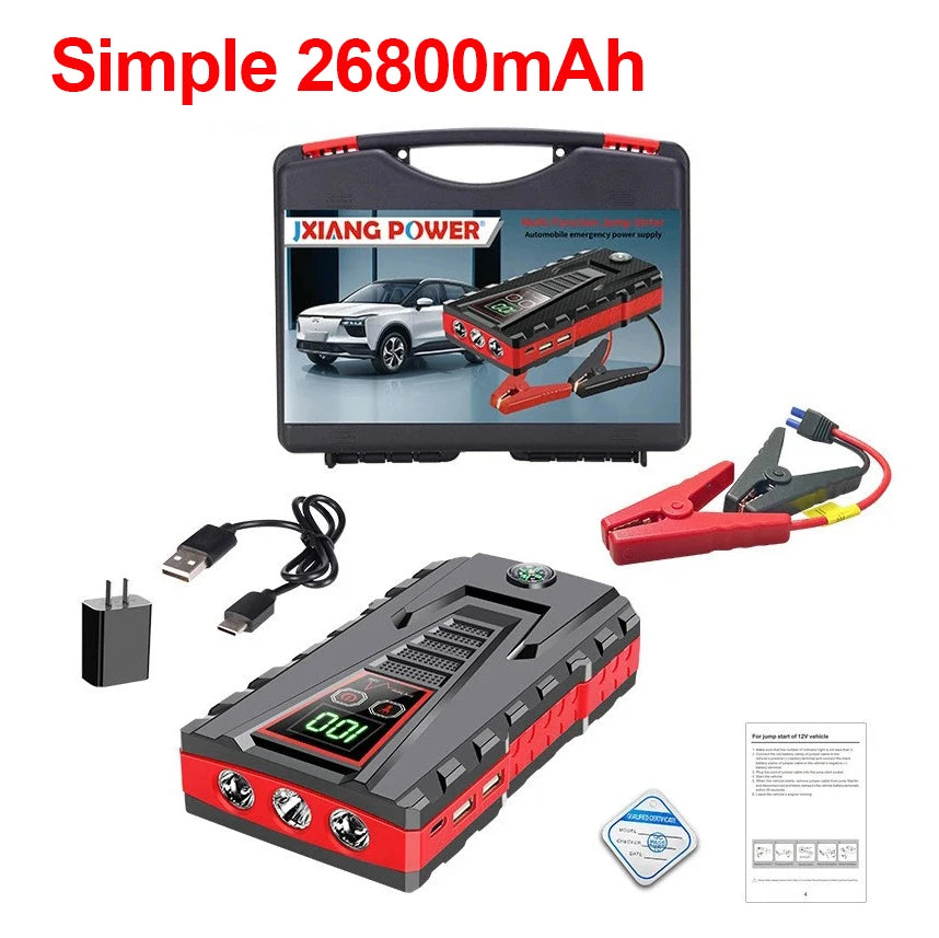 26800mAh Portable Car Jump Starter Peak 2500A Power Bank Charger 12V Auto Starting Device Petrol Diesel Car Emergency Battery
