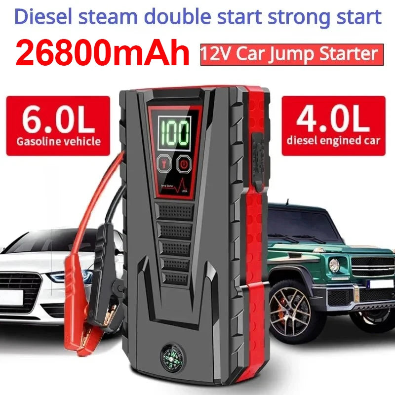26800mAh Portable Car Jump Starter Peak 2500A Power Bank Charger 12V Auto Starting Device Petrol Diesel Car Emergency Battery