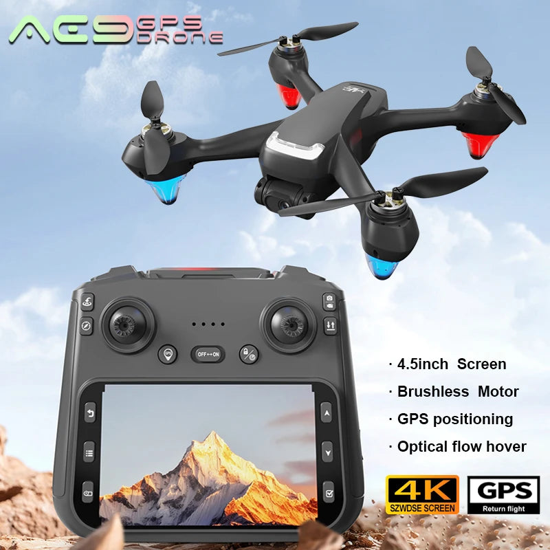 AE9 GPS Drone 4K professionnel HD caméra aérienne FPV flux optique sans brosse avec grand écran télécommande quadrirotor garçons jouets