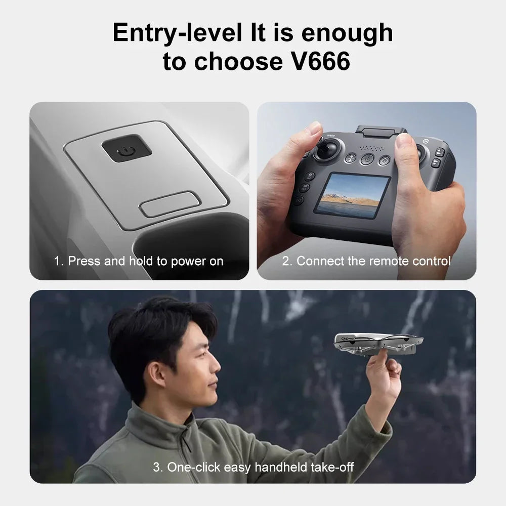 Xiaomi V666 Mini Drone 4K – 5G WiFi FPV, Obstacle Avoidance, Brushless Motor, Altitude Hold, Foldable RC Quadcopter + 3 Batteries