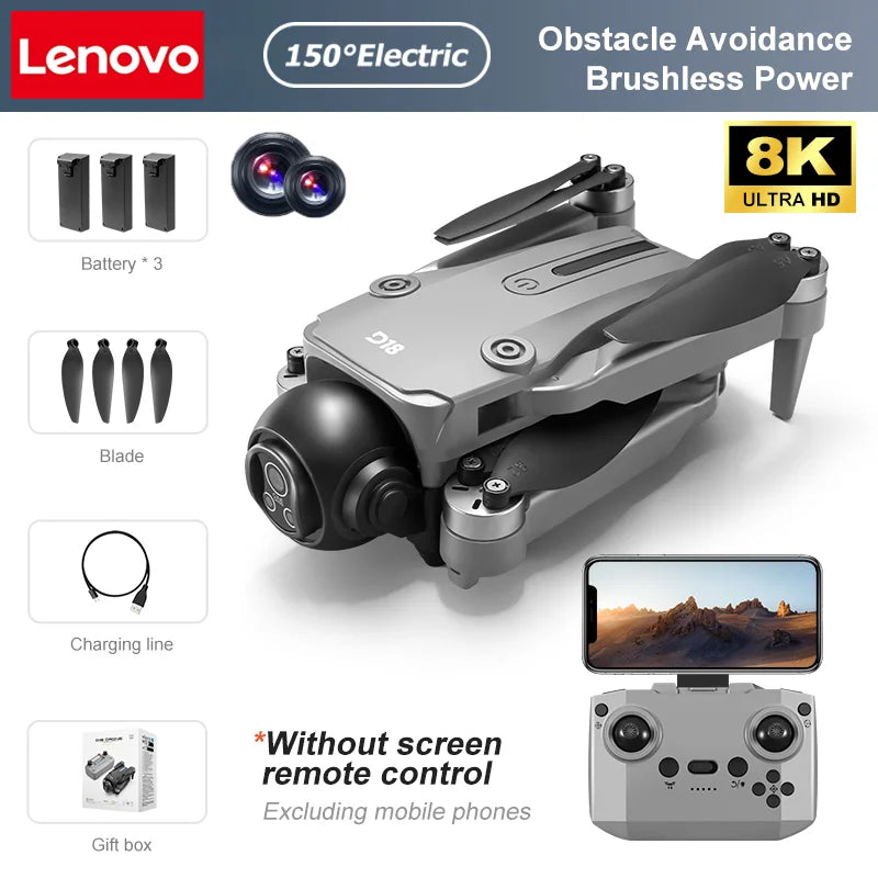 Lenovo D18 Drone 8K HD double caméra photographie aérienne évitement d'obstacles moteur sans brosse 5G WIFI GPS retour 18000m quadrirotor