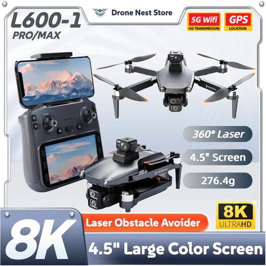 Nouveau Drone GPS L600-1 ProMAX avec évitement d'obstacles Laser 4.5 "grand écran couleur 5G 4K 8K caméra grand Angle quadrirotor pliable