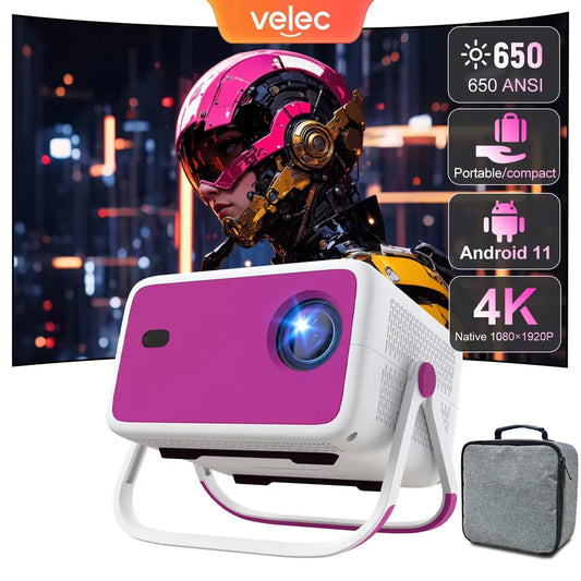Projecteur Velec 4K HD 650 ANSI 1080P mise au point automatique Android 11 H713 Wifi6 BT5.2 projecteurs de cinéma maison intelligents vidéo extérieure Portable