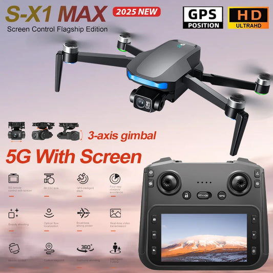 Nouveau S-X1 MAX GPS Drone professionnel 4K caméra 3 axes cardan aérien FPV sans brosse avec grand écran télécommande pliable Dron
