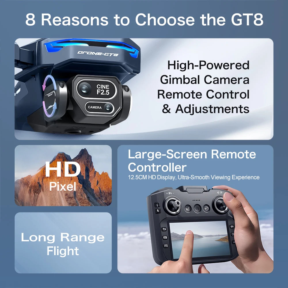 Le drone GT8 original 8K HD à double caméra aérienne, utilisant un grand écran sans brosse à quatre axes pour éviter les obstacles, Dron