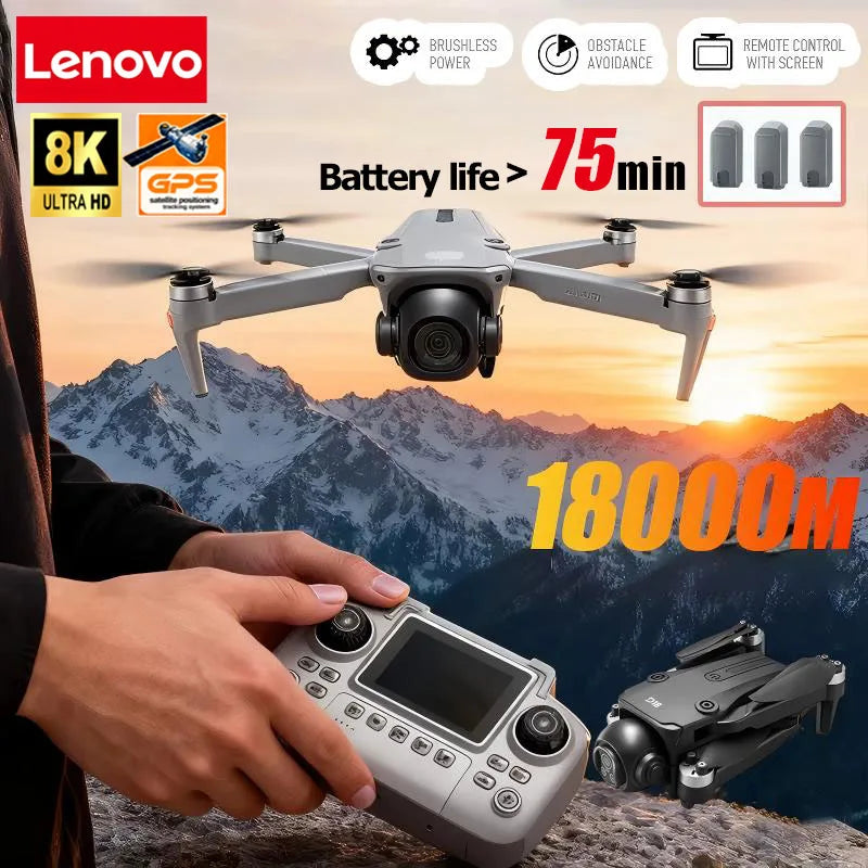 Lenovo D18 Drone 8K HD double caméra photographie aérienne évitement d'obstacles moteur sans brosse 5G WIFI GPS retour 18000m quadrirotor