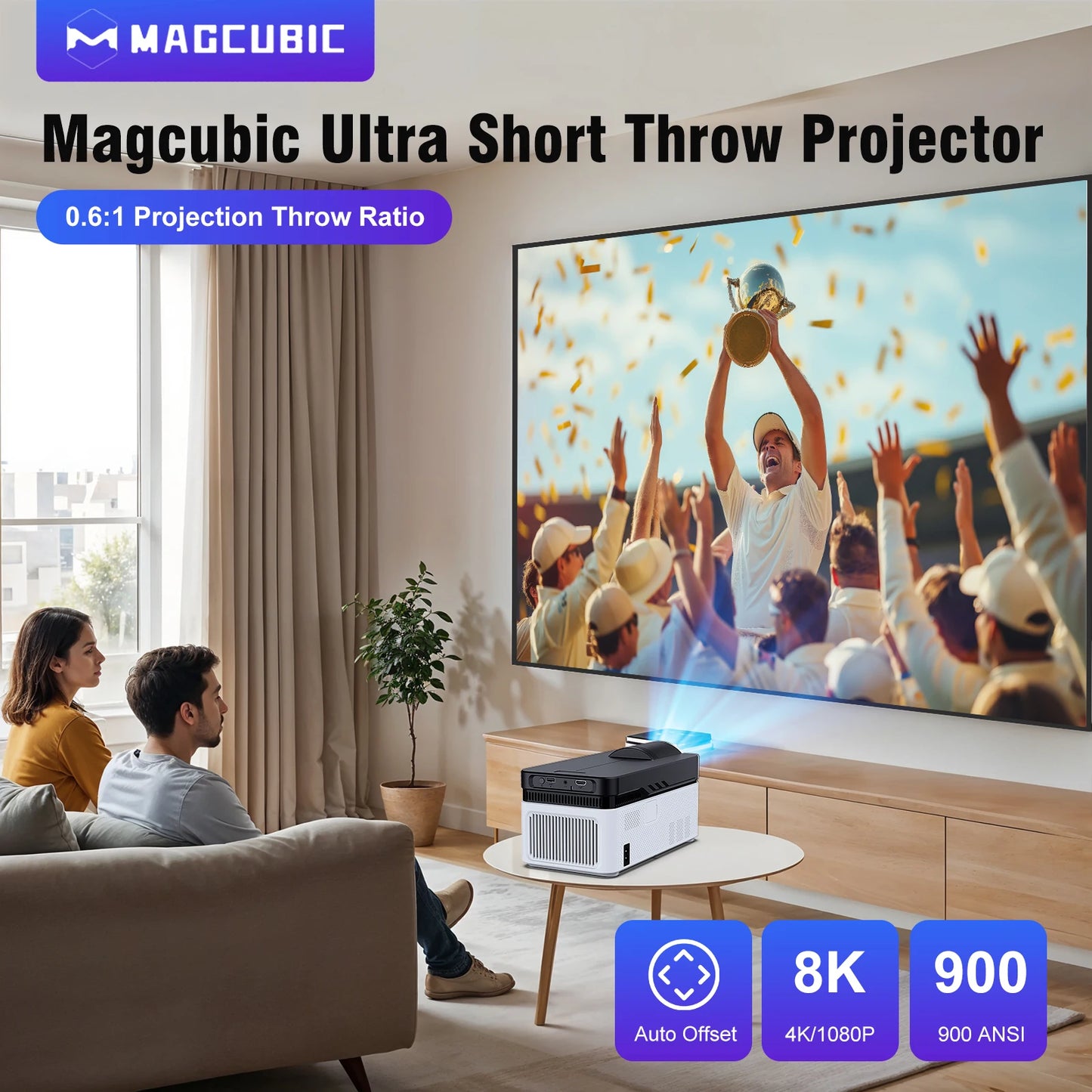 Magcubic HY450 Ultra Short Throw Projector 1080P 8K Supported | 900 ANSI Lumens | Auto Focus & Keystone | WiFi 6 BT5.4 | Allwinner H716 Smart Home Cinema