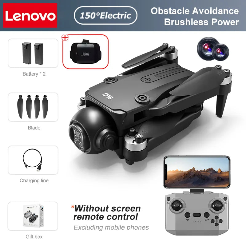 Lenovo D18 Drone 8K HD double caméra photographie aérienne évitement d'obstacles moteur sans brosse 5G WIFI GPS retour 18000m quadrirotor
