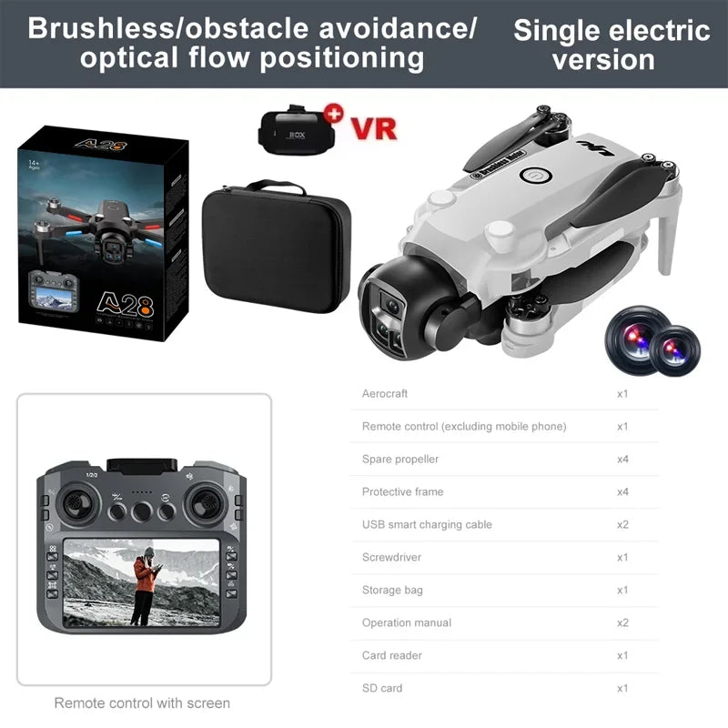 Nouveau Drone A28 PRO 8K HD, moteur Intelligent sans balais pour éviter les obstacles, avec écran, télécommande, 2.4GHz, jouet RC, cadeau pour adultes