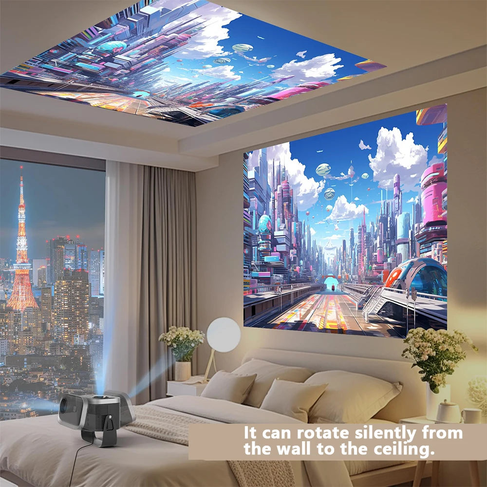 Mini projecteur mural 4K, projecteur de films extérieur Portable avec Wi-Fi intégré, haut-parleur et Keystone numérique, HDMI/BT,