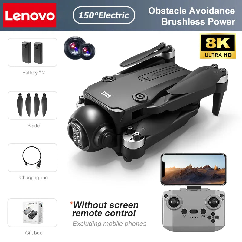 Lenovo D18 Drone 8K HD double caméra photographie aérienne évitement d'obstacles moteur sans brosse 5G WIFI GPS retour 18000m quadrirotor
