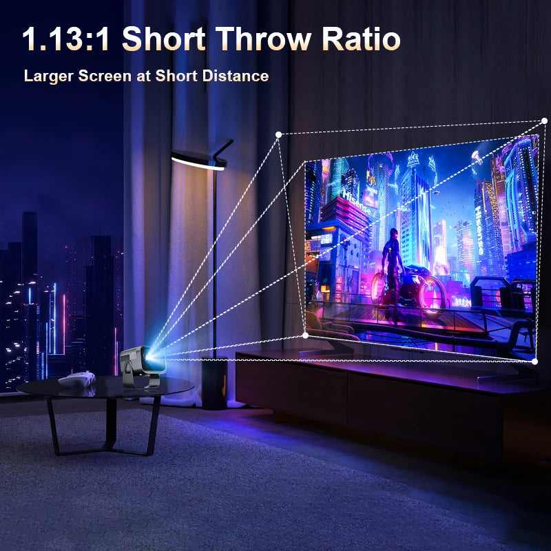 Mini projecteur mural 4K, projecteur de films extérieur Portable avec Wi-Fi intégré, haut-parleur et Keystone numérique, HDMI/BT,