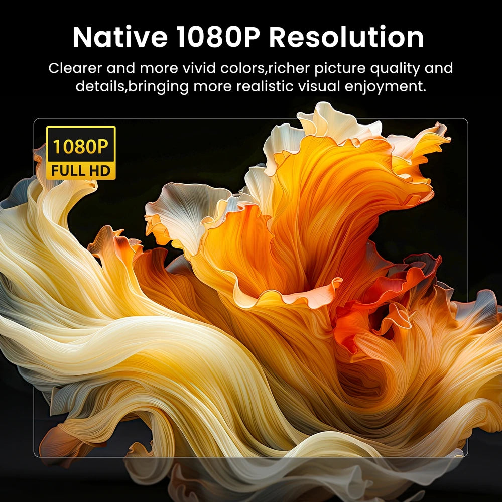 Projecteur Bluetooth HAPPRUN natif 1080P, projecteur de films extérieur portable Full HD avec haut-parleur intégré, avec HDMI, USB, AV