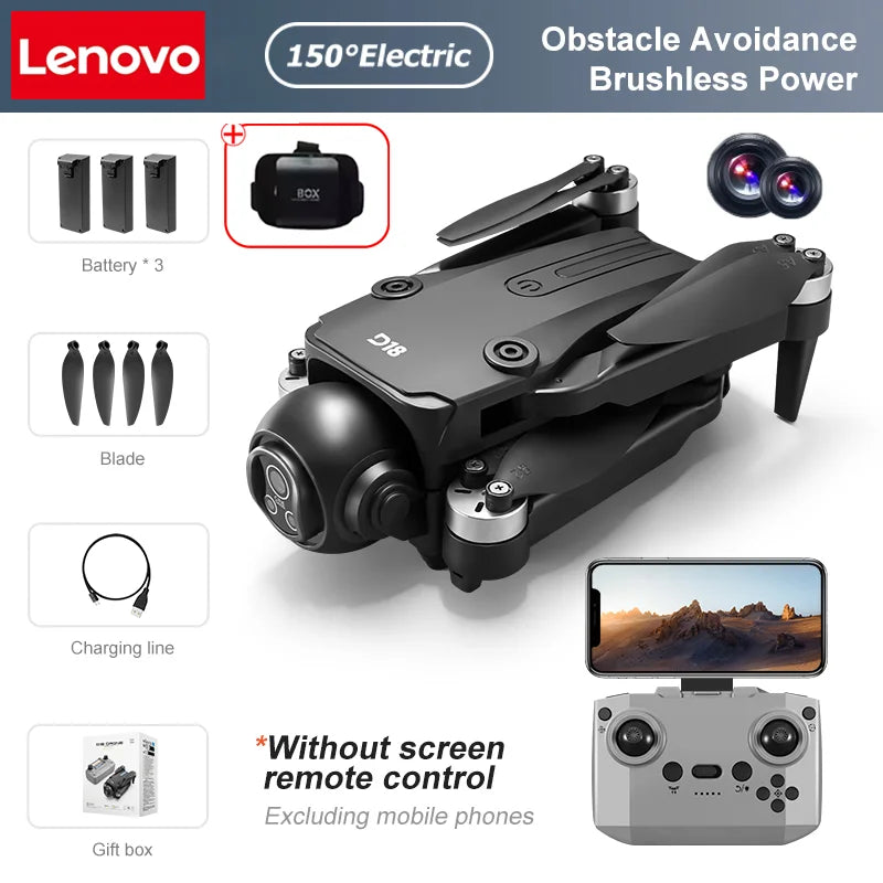 Lenovo D18 Drone 8K HD double caméra photographie aérienne évitement d'obstacles moteur sans brosse 5G WIFI GPS retour 18000m quadrirotor
