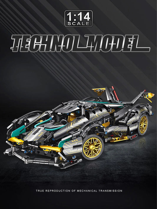 1:14DIY modèle de voiture de sport super noir bloc de construction de voiture de sport jeu d'assemblage jouets cadeaux de festival ornements et décorations pour la maison