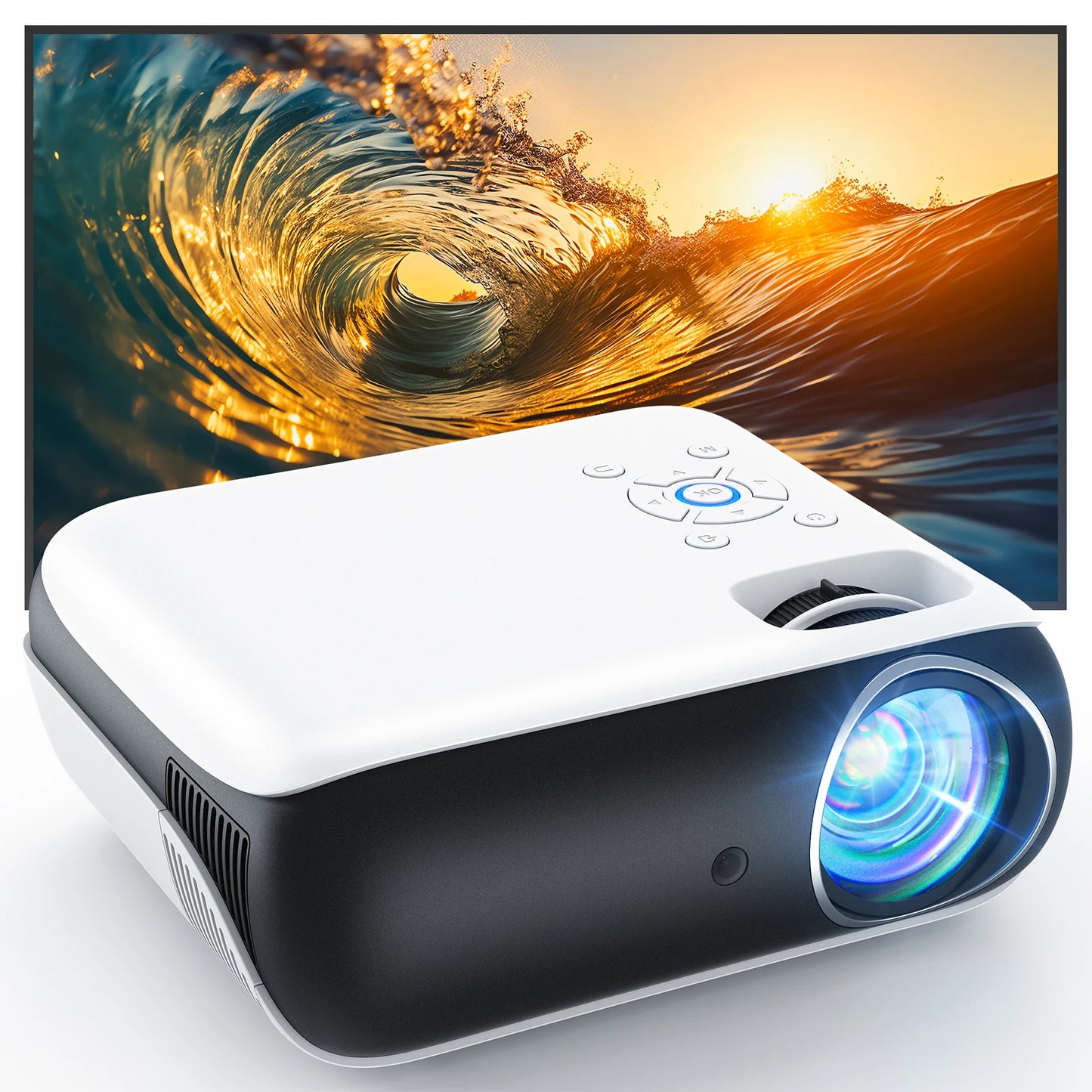 Projecteur Bluetooth HAPPRUN natif 1080P, projecteur de films extérieur portable Full HD avec haut-parleur intégré, avec HDMI, USB, AV