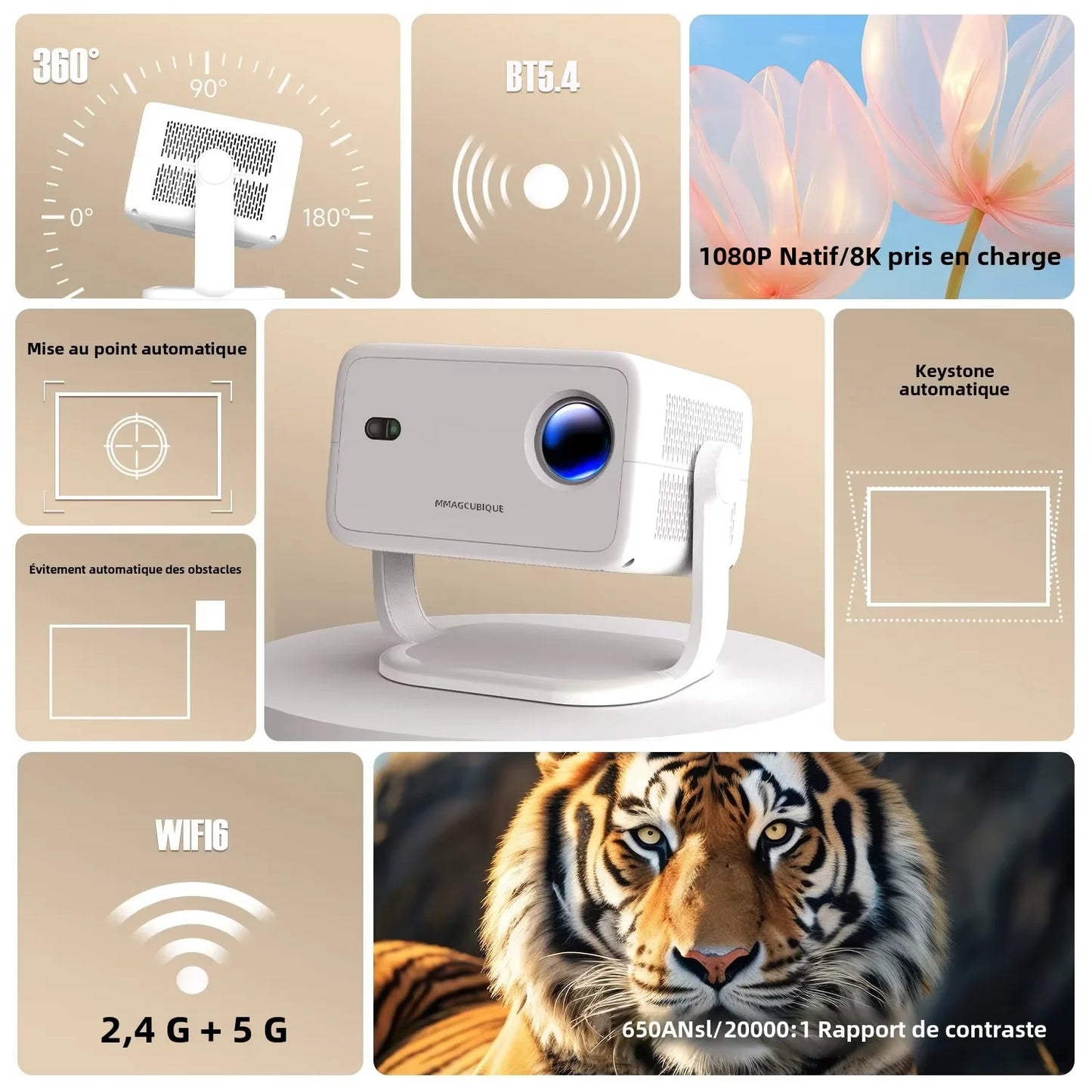 Magcubic – projecteur natif 1080P 650ANSI 8K Android