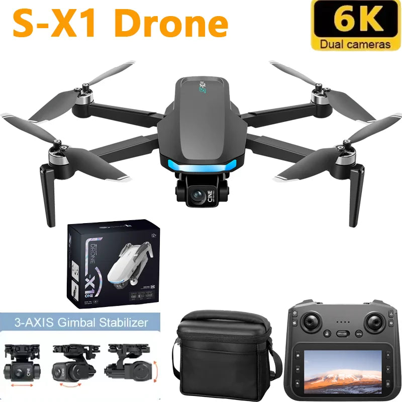 Nouveau S-X1 MAX GPS Drone professionnel 4K caméra 3 axes cardan aérien FPV sans brosse avec grand écran télécommande pliable Dron