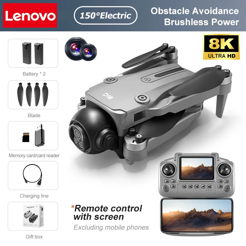Lenovo D18 Drone 8K HD double caméra photographie aérienne évitement d'obstacles moteur sans brosse 5G WIFI GPS retour 18000m quadrirotor
