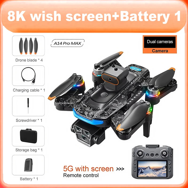 Pour Xiao Mi A14Pro Max GPS sans brosse 8K trois caméras flux optique évitement d'obstacles pliable quadrirotor RC Distance Drone jouets