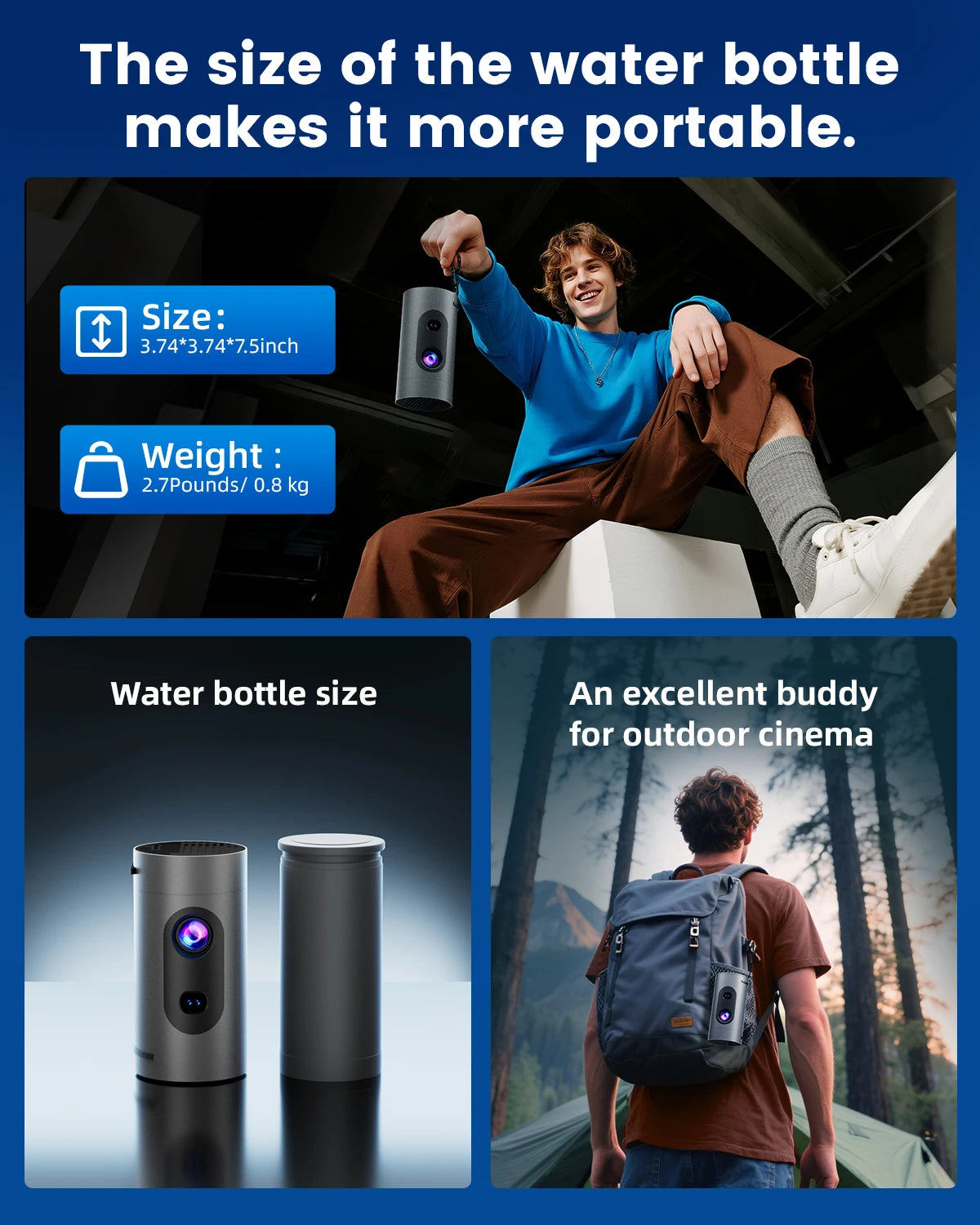 Le plus récent projecteur domestique Q8 Mini Android 13 WIFI 6 avec haut-parleurs projecteur de cinéma extérieur Portable prend en charge le chargement de la batterie externe