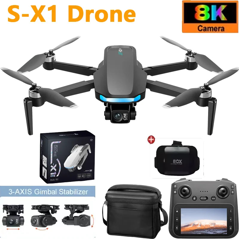 Nouveau S-X1 MAX GPS Drone professionnel 4K caméra 3 axes cardan aérien FPV sans brosse avec grand écran télécommande pliable Dron