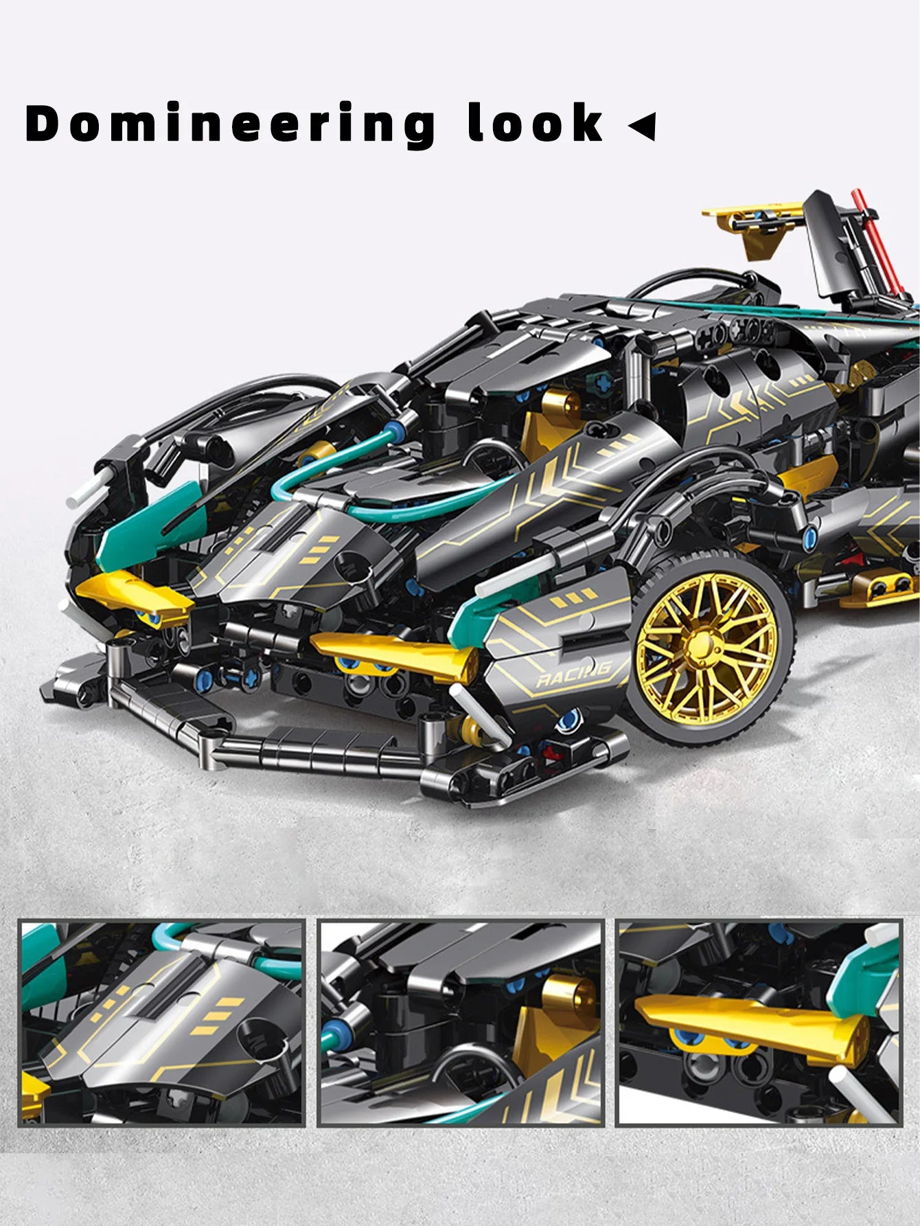 1:14DIY modèle de voiture de sport super noir bloc de construction de voiture de sport jeu d'assemblage jouets cadeaux de festival ornements et décorations pour la maison