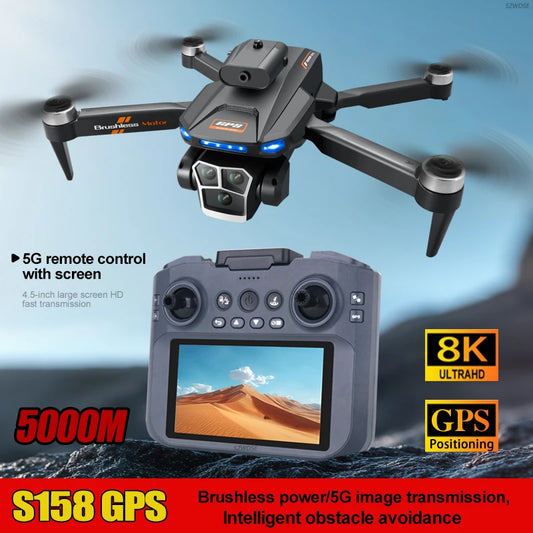 Drone S158, véhicule aérien, GPS sans balais, retour, quadrirotor, évitement d'obstacles infrarouge, flux optique, avion télécommandé