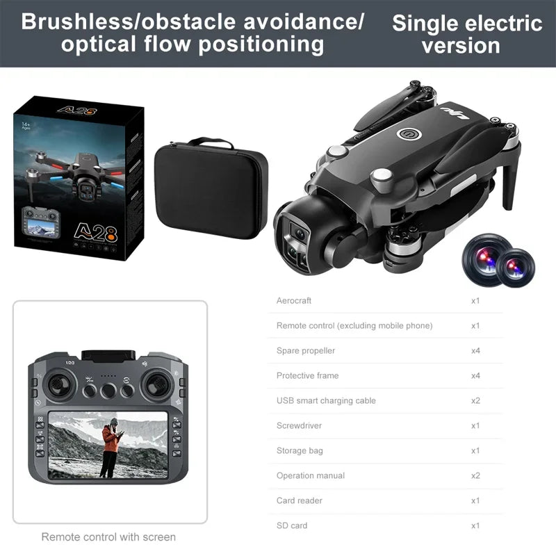 Nouveau Drone A28 PRO 8K HD, moteur Intelligent sans balais pour éviter les obstacles, avec écran, télécommande, 2.4GHz, jouet RC, cadeau pour adultes