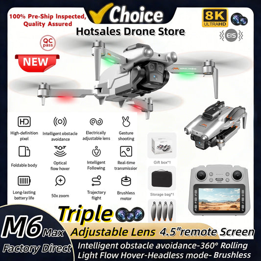 2026 nouveau Drone M6 8K Triple objectif HD 4.5 "télécommande évitement d'obstacles Quad axe photographie aérienne avion enfant enfants jouet