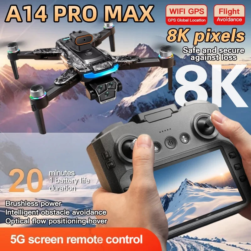 Pour Xiao Mi A14Pro Max GPS sans brosse 8K trois caméras flux optique évitement d'obstacles pliable quadrirotor RC Distance Drone jouets