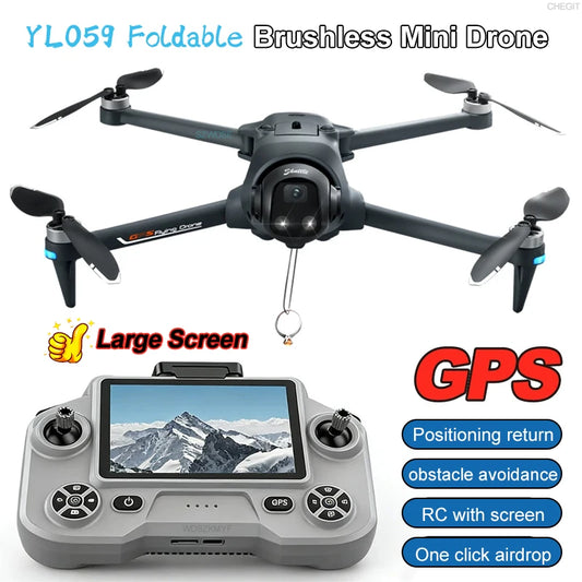 Nouveau Drone GPS YL059 avec écran 8K professionnel 5G HD double caméra photographie sans brosse pliable RC Distance 3KM quadrirotor jouet