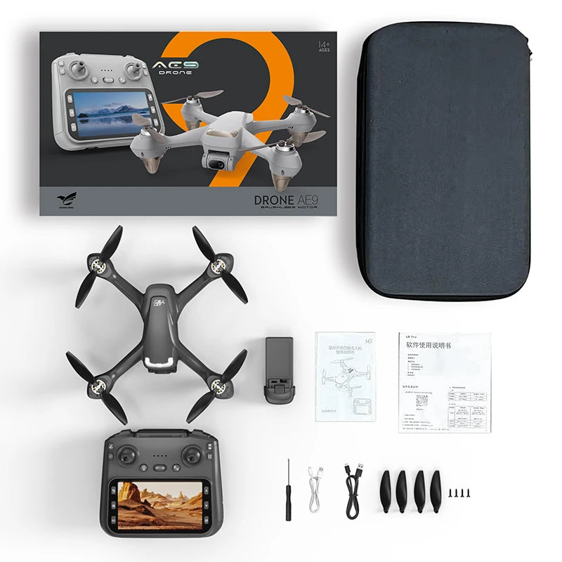 AE9 GPS Drone 4K professionnel HD caméra aérienne FPV flux optique sans brosse avec grand écran télécommande quadrirotor garçons jouets