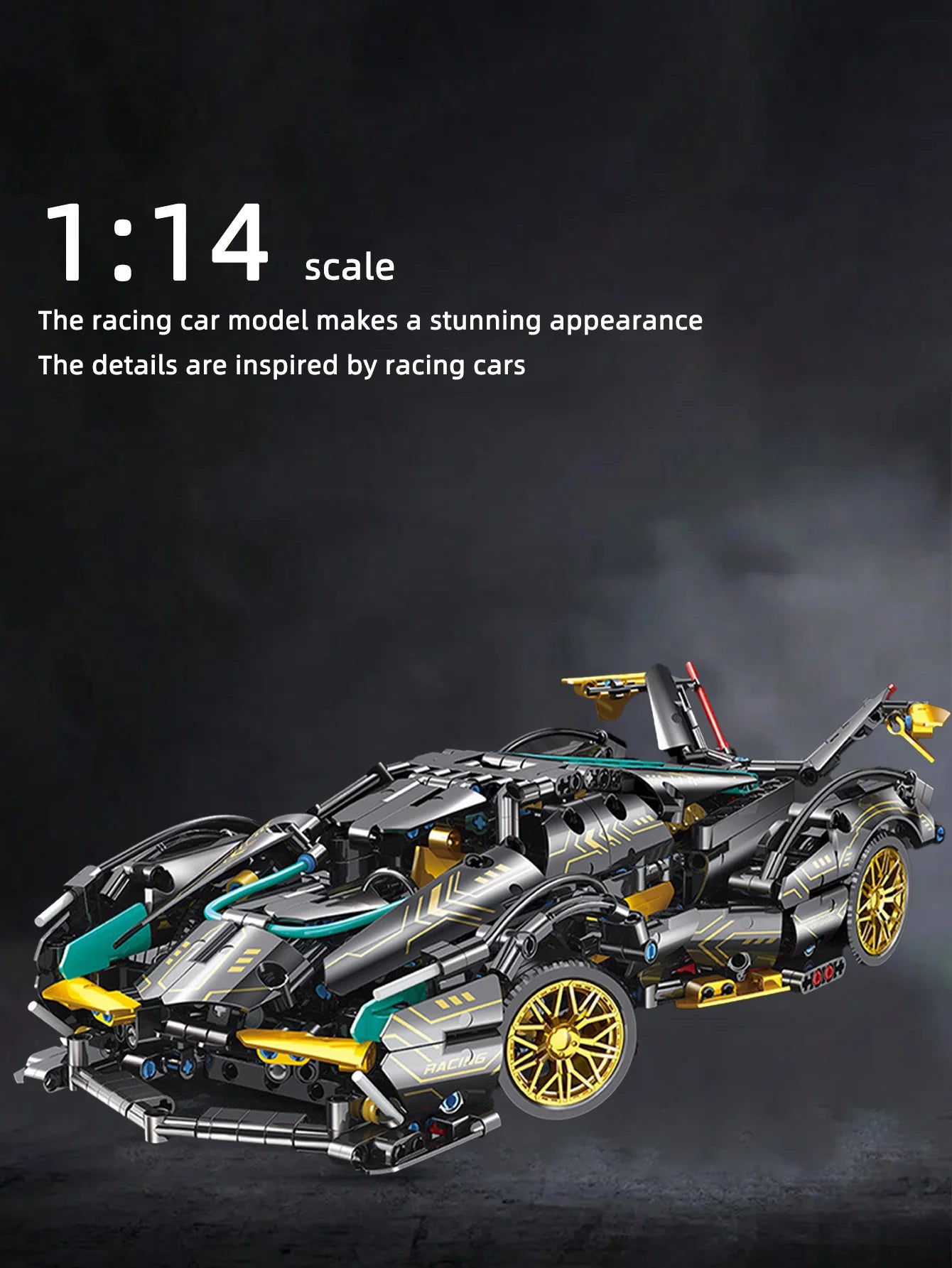 1:14DIY modèle de voiture de sport super noir bloc de construction de voiture de sport jeu d'assemblage jouets cadeaux de festival ornements et décorations pour la maison