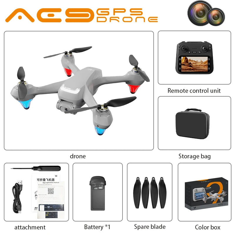 AE9 GPS Drone 4K professionnel HD caméra aérienne FPV flux optique sans brosse avec grand écran télécommande quadrirotor garçons jouets