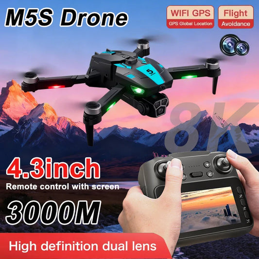 Nouveau Drone M5S professionnel 8K, double caméra GPS FPV, moteur sans balais, flux optique, pliable, quadrirotor RC, jouet cadeau, 2025