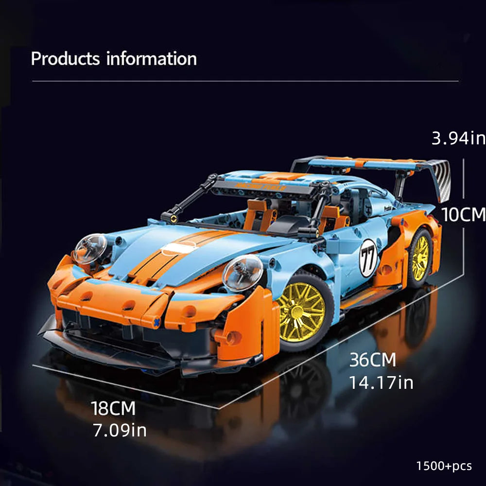 Supercar de bloc de construction orange-bleu 1:14, modèle de voiture à assembler en plastique ABS, cadeau d'anniversaire/noël/Halloween/ Thanksgiving