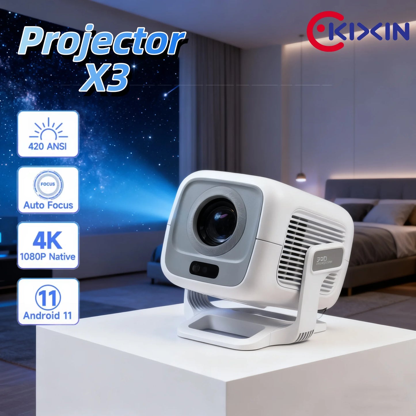 KIXIN Mini projecteur 420ANSI 1080P 4k projecteurs pour films faisceau Android Smart tv vidéo LED Home cinéma projecteur de noël 4K