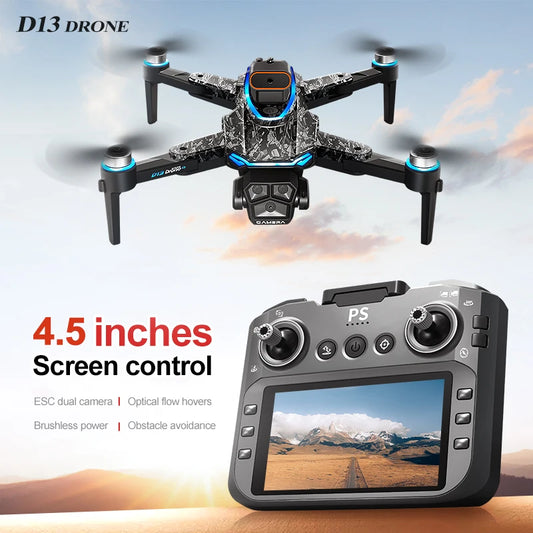 Nouveau D13 RC Drone 4K professionnel HD Triple caméra 5G WIFI FPV Dron 360 °   Jouet quadrirotor grand écran sans balais pour éviter les obstacles