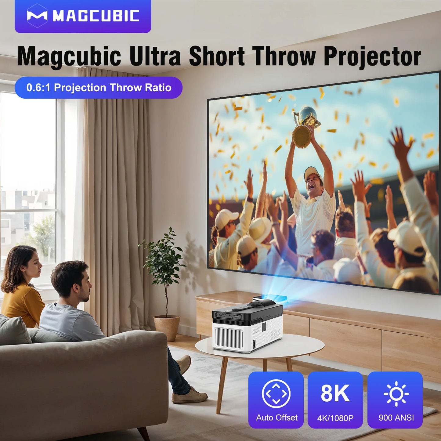 Magcubic HY450 Ultra Short Throw Projector 1080P 8K Supported | 900 ANSI Lumens | Auto Focus & Keystone | WiFi 6 BT5.4 | Allwinner H716 Smart Home Cinema
