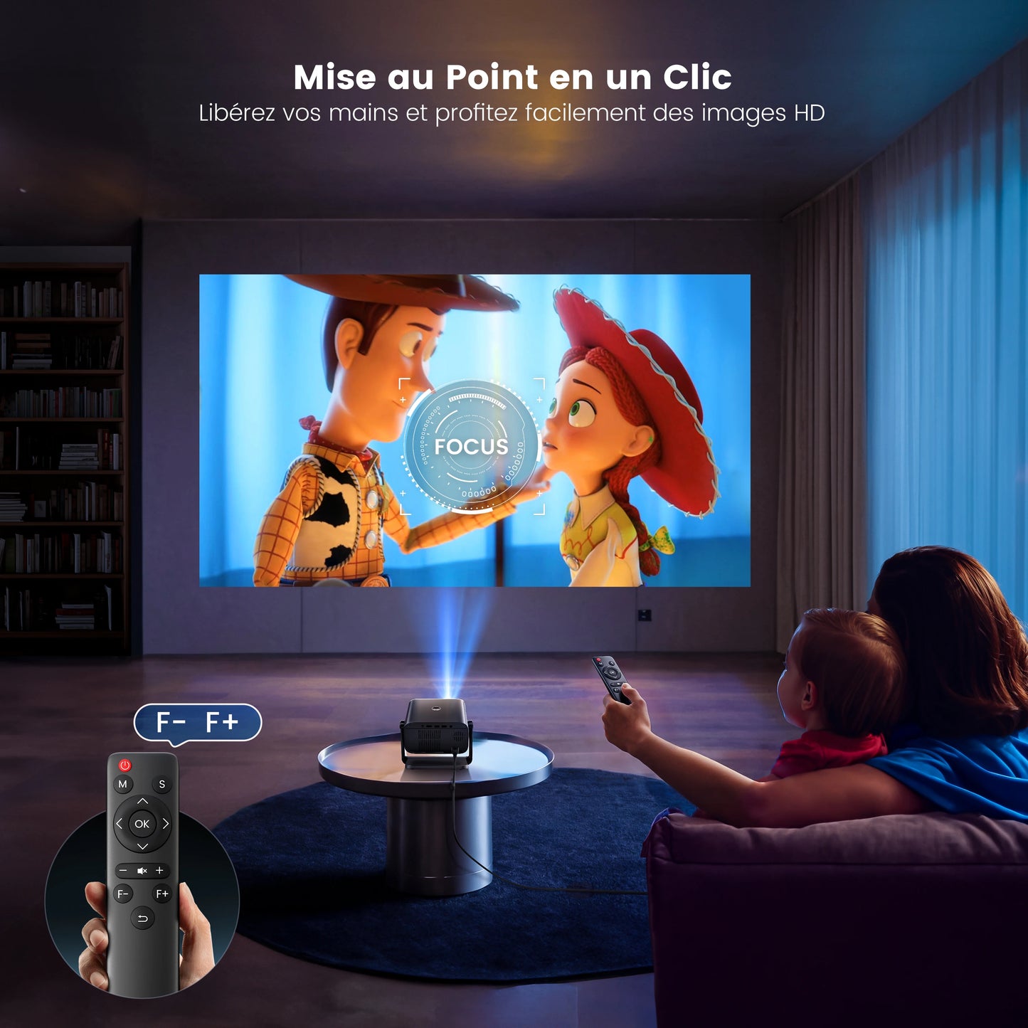 Mini Vidéoprojecteur, 18000 Lumens Projecteur, Vidéoprojecteur Portable WiFi Bluetooth Full HD Supporte 1080P avec Angle 145° Projecteur Home Cinéma Electric Focus/Auto Keystone