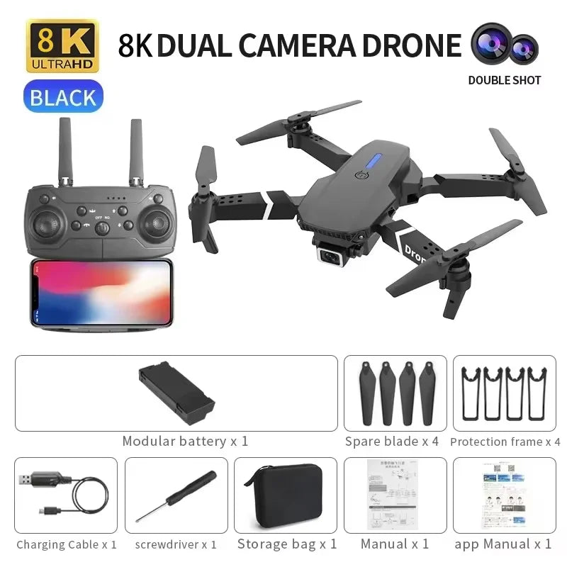 8K HD double caméra GPS évitement d'obstacles 2026 E88 Plus Mini Drones pliables moteur sans brosse RC quadrirotor jouets cadeaux pour Xiaomi