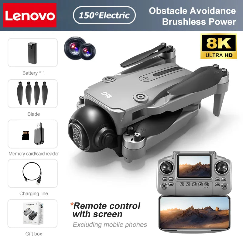 Lenovo D18 Drone 8K HD double caméra photographie aérienne évitement d'obstacles moteur sans brosse 5G WIFI GPS retour 18000m quadrirotor