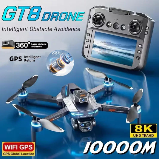 Nouveau Drone GT8 8K caméra HD professionnelle aérienne FPV Intelligent évitant l'obstacle grand écran télécommande pliant RC Dron jouet