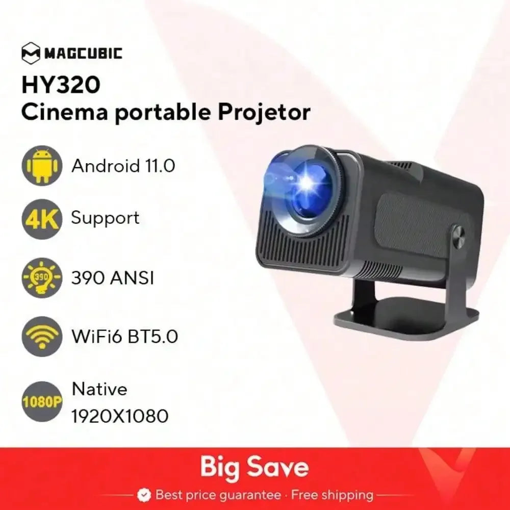Magcubic 4K Android 11 Projecteur natif 1080P 390ANSI HY320mini double Wifi6 BT5.0 1920*1080P Cinéma portable Projetor amélioré