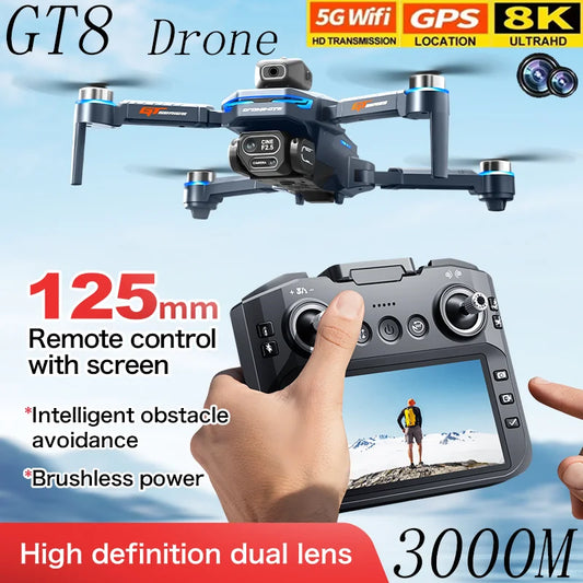 Le drone GT8 original 8K HD à double caméra aérienne, utilisant un grand écran sans brosse à quatre axes pour éviter les obstacles, Dron