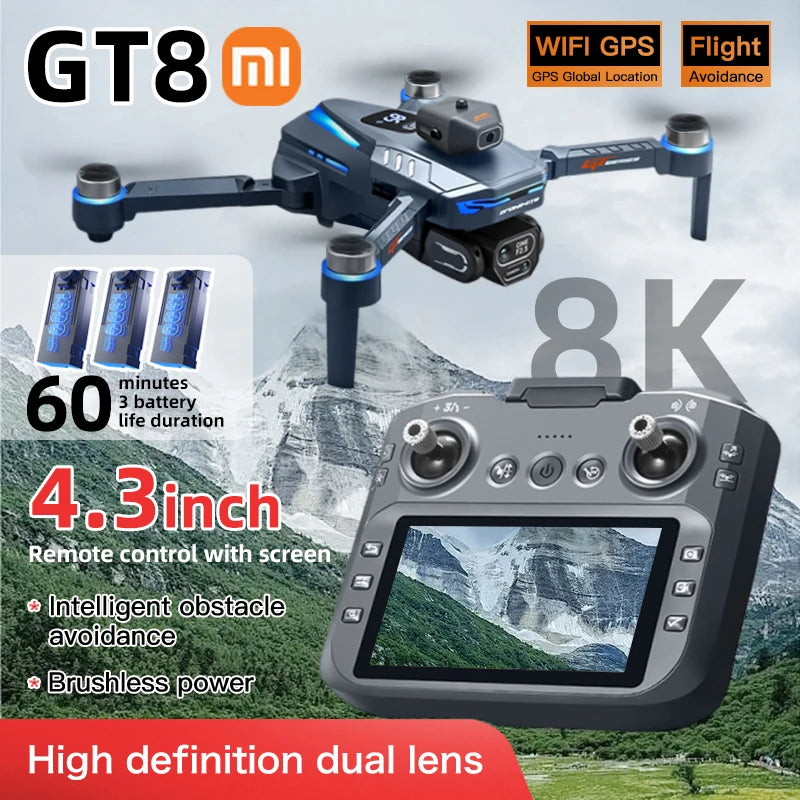 Xiaomi GT8 Pro 8K Dual-Camera GPS Drone – Professional FPV QuadCopter with Optical Flow, Obstacle Avoidance & 3 Batteries